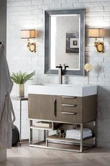 Columbia 36" Single Vanity, Ash Gray, Brushed Nickel w/ Glossy White Composite Stone Top