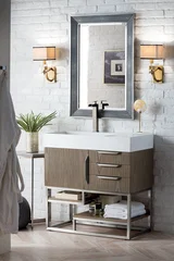 Columbia 36" Single Vanity, Ash Gray, Brushed Nickel w/ Glossy White Composite Stone Top