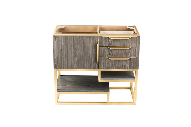 Columbia 36" Single Vanity Cabinet, Ash Gray, Radiant Gold