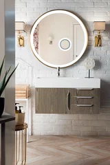 Columbia 36" Single Wall Mount Vanity, Ash Gray, Brushed Nickel w/ Glossy White Composite Stone Top