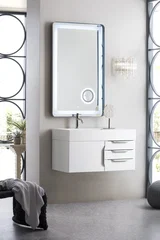 Columbia 36" Single Wall Mount Vanity, Glossy White, Brushed Nickel w/ Glossy White Composite Stone Top