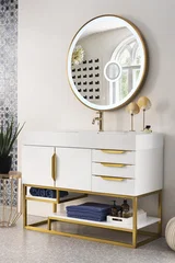 Columbia 48" Single Vanity, Glossy White, Radiant Gold w/ Glossy White Composite Stone Top