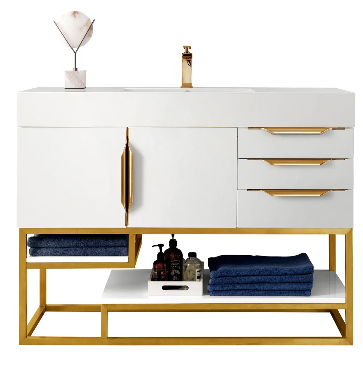 Columbia 48" Single Vanity Cabinet, Glossy White, Radiant Gold