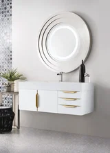 Columbia 48" Single Wall Mount Vanity, Glossy White, Radiant Gold w/ Glossy White Composite Stone Top