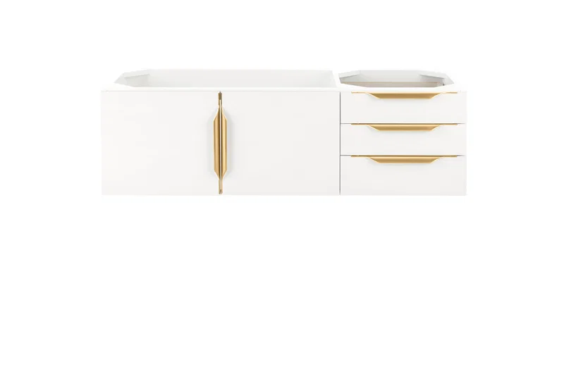 Columbia 48" Single Wall Mount Vanity Cabinet, Glossy White, Radiant Gold