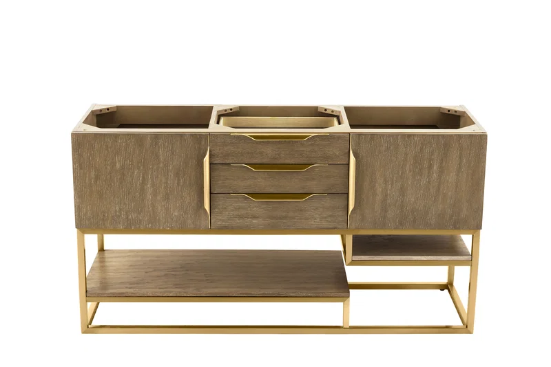Columbia 59" Double Vanity Cabinet, Latte Oak, Radiant Gold
