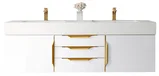 Columbia 59" Double Wall Mount Vanity, Glossy White, Radiant Gold w/ Glossy White Composite Stone Top