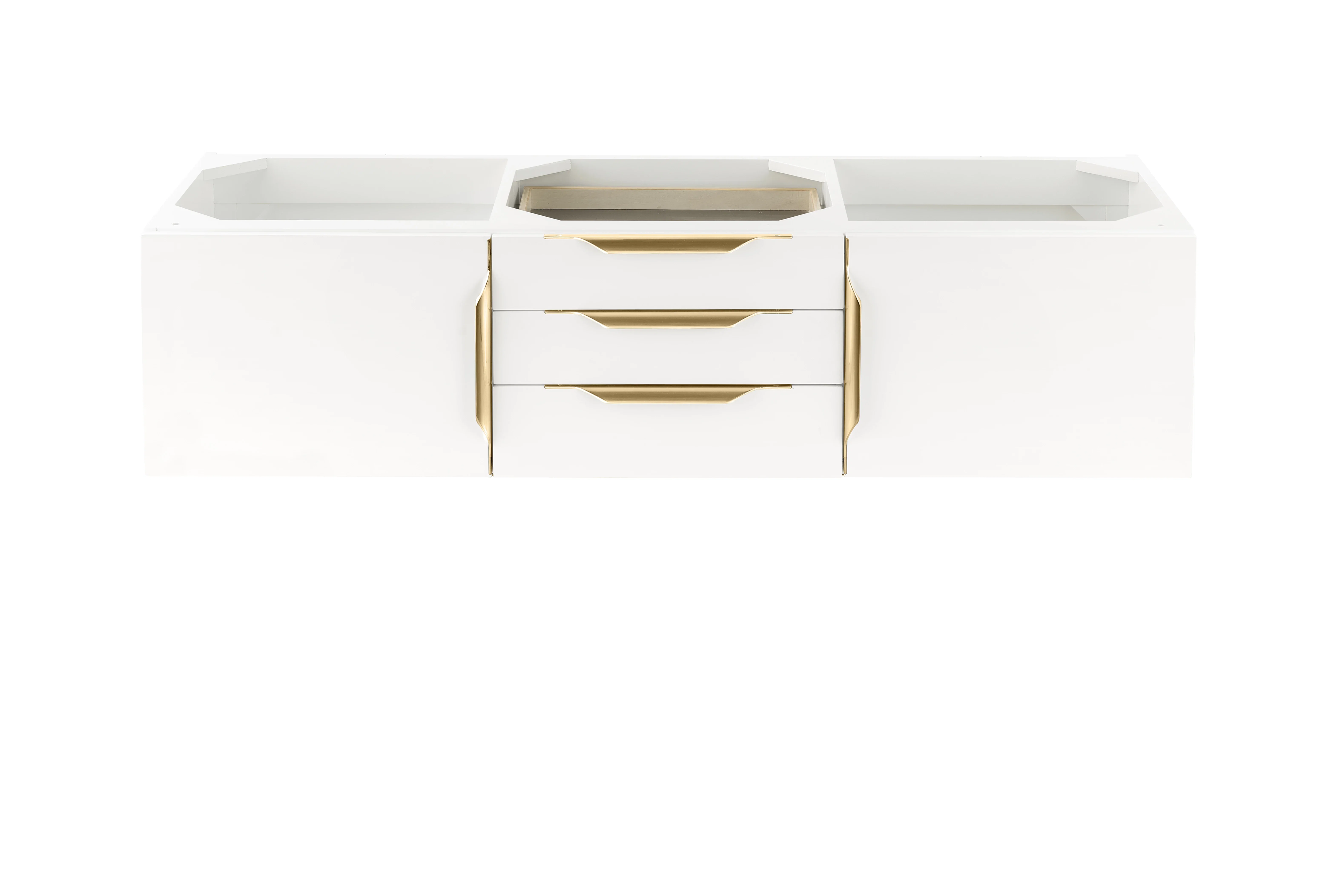 Columbia 59" Double Wall Mount Vanity Cabinet, Glossy White, Radiant Gold
