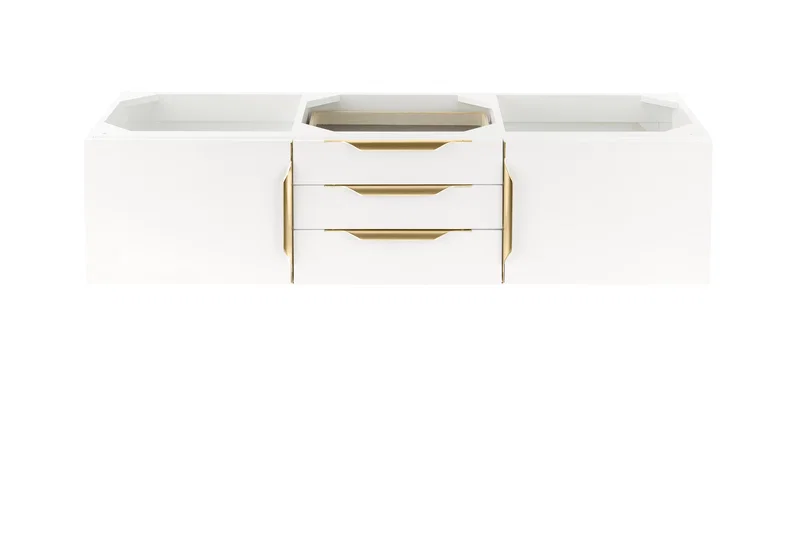 Columbia 59" Double Wall Mount Vanity Cabinet, Glossy White, Radiant Gold