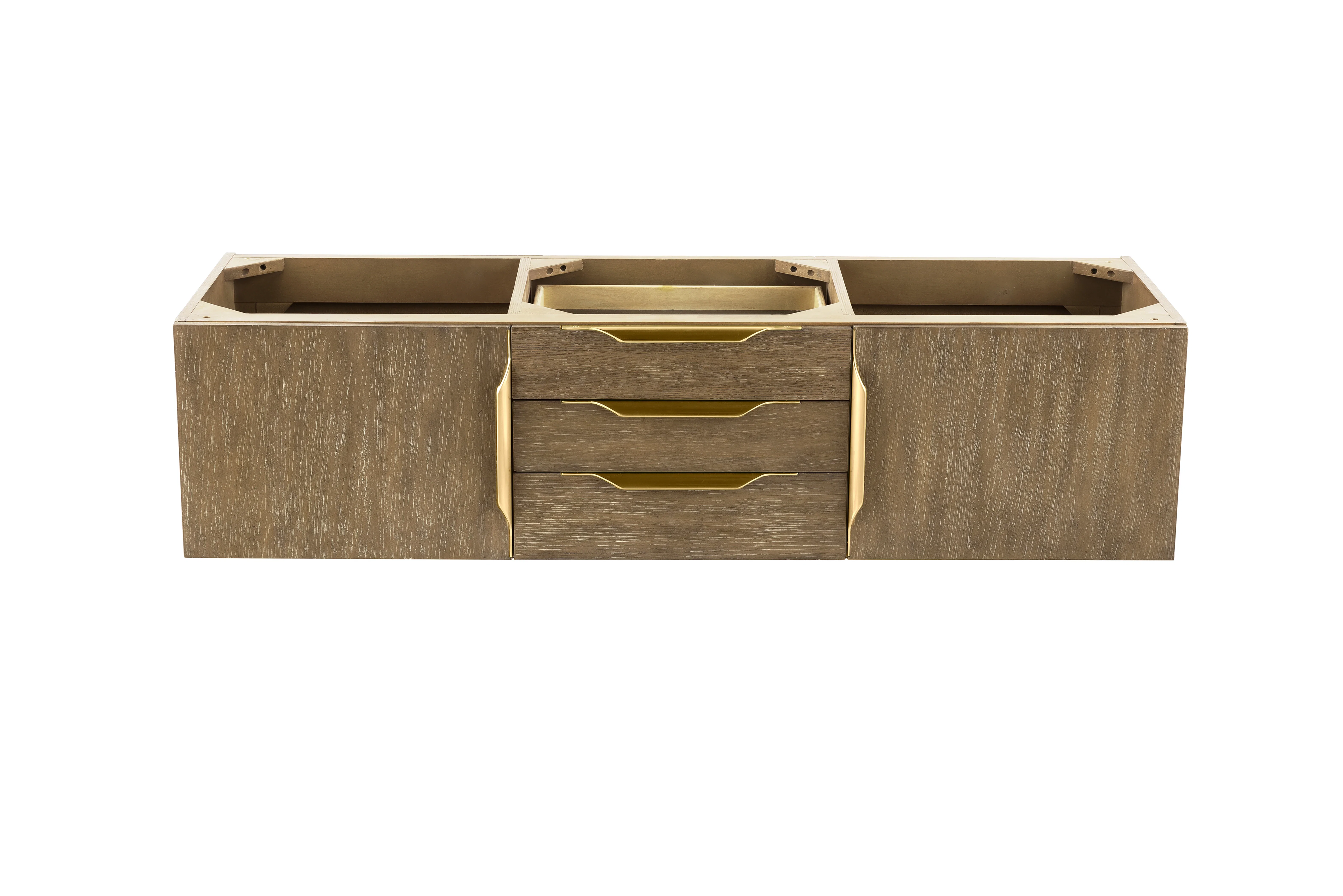 Columbia 59" Double Wall Mount Vanity Cabinet, Latte Oak, Radiant Gold