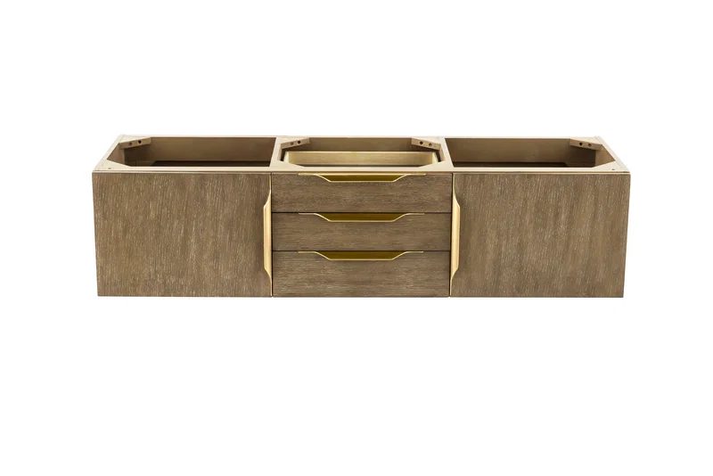 Columbia 59" Double Wall Mount Vanity Cabinet, Latte Oak, Radiant Gold