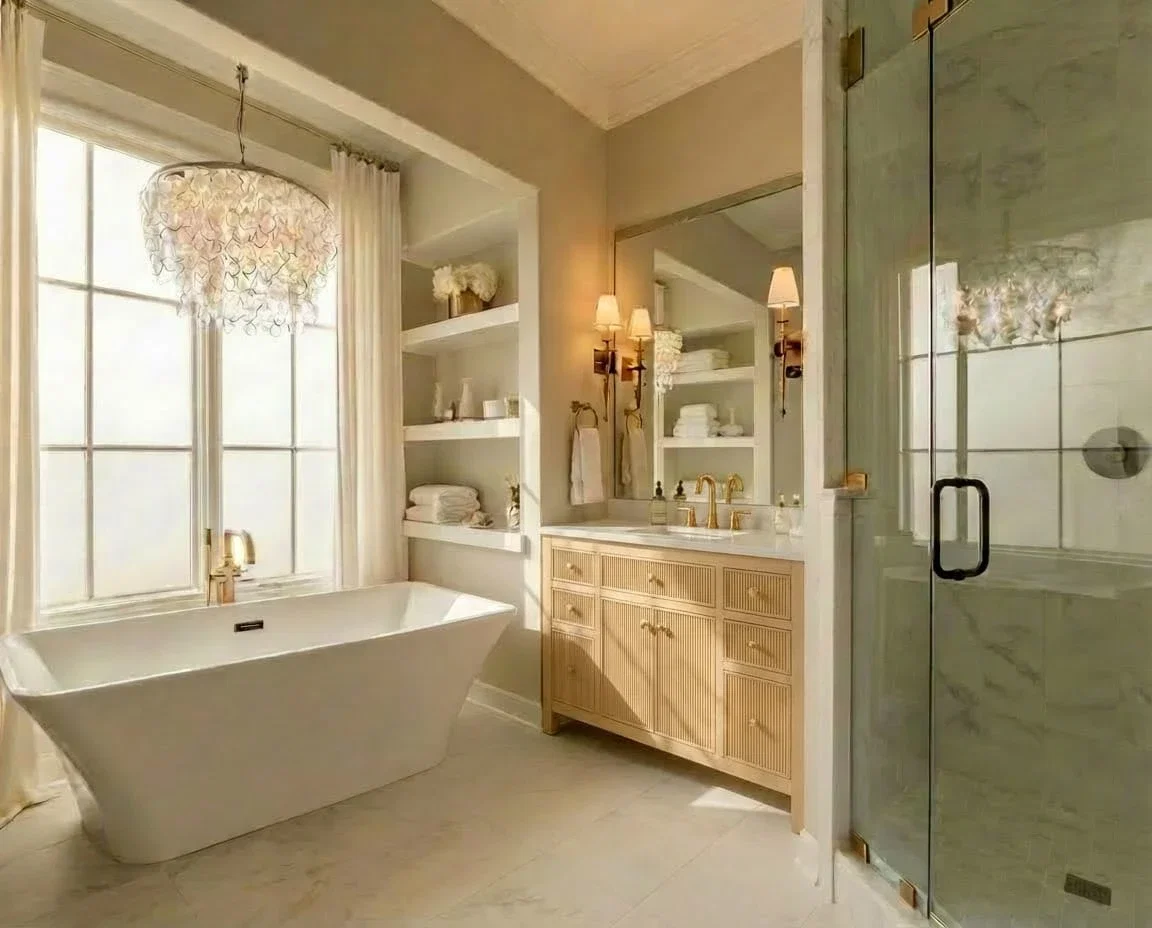 Bristol 42 inch bathroom vanity in Natural White Ash, render view