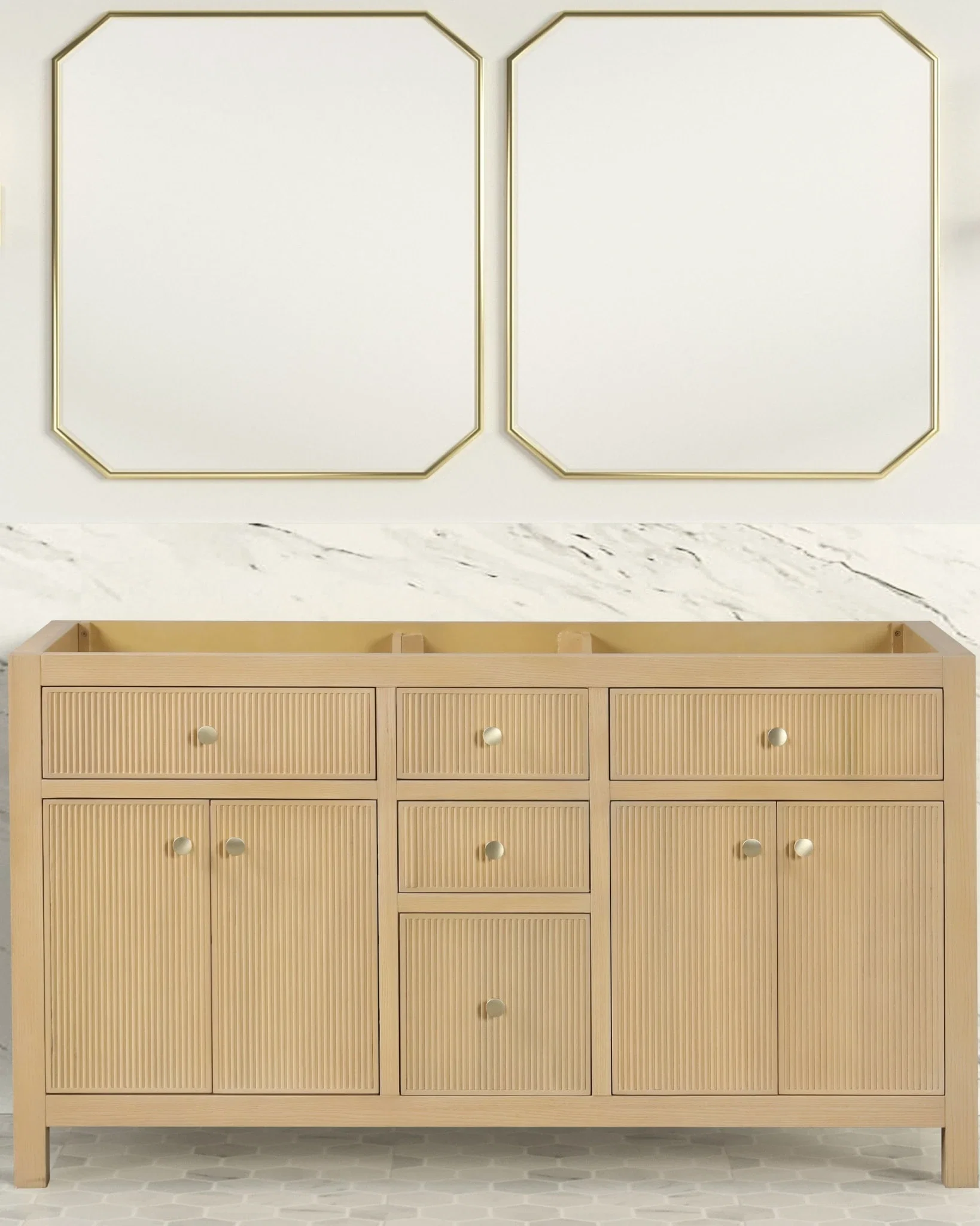 Bristol 60 inch double sink bathroom vanity in Natural White Ash, product view