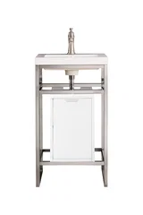Boston 20" Single Console Vanity, Brushed Nickel, Glossy White Storage, White Glossy Composite Stone