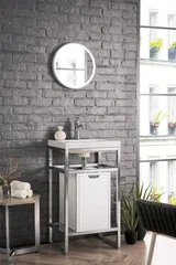 Boston 20" Single Console Vanity, Brushed Nickel, Glossy White Storage, White Glossy Composite Stone