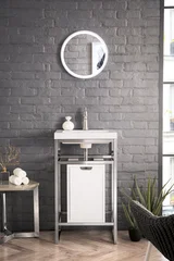 Boston 20" Single Console Vanity, Brushed Nickel, Glossy White Storage, White Glossy Composite Stone