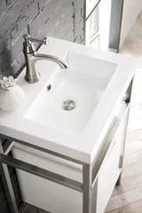 Boston 20" Single Console Vanity, Brushed Nickel, Glossy White Storage, White Glossy Composite Stone