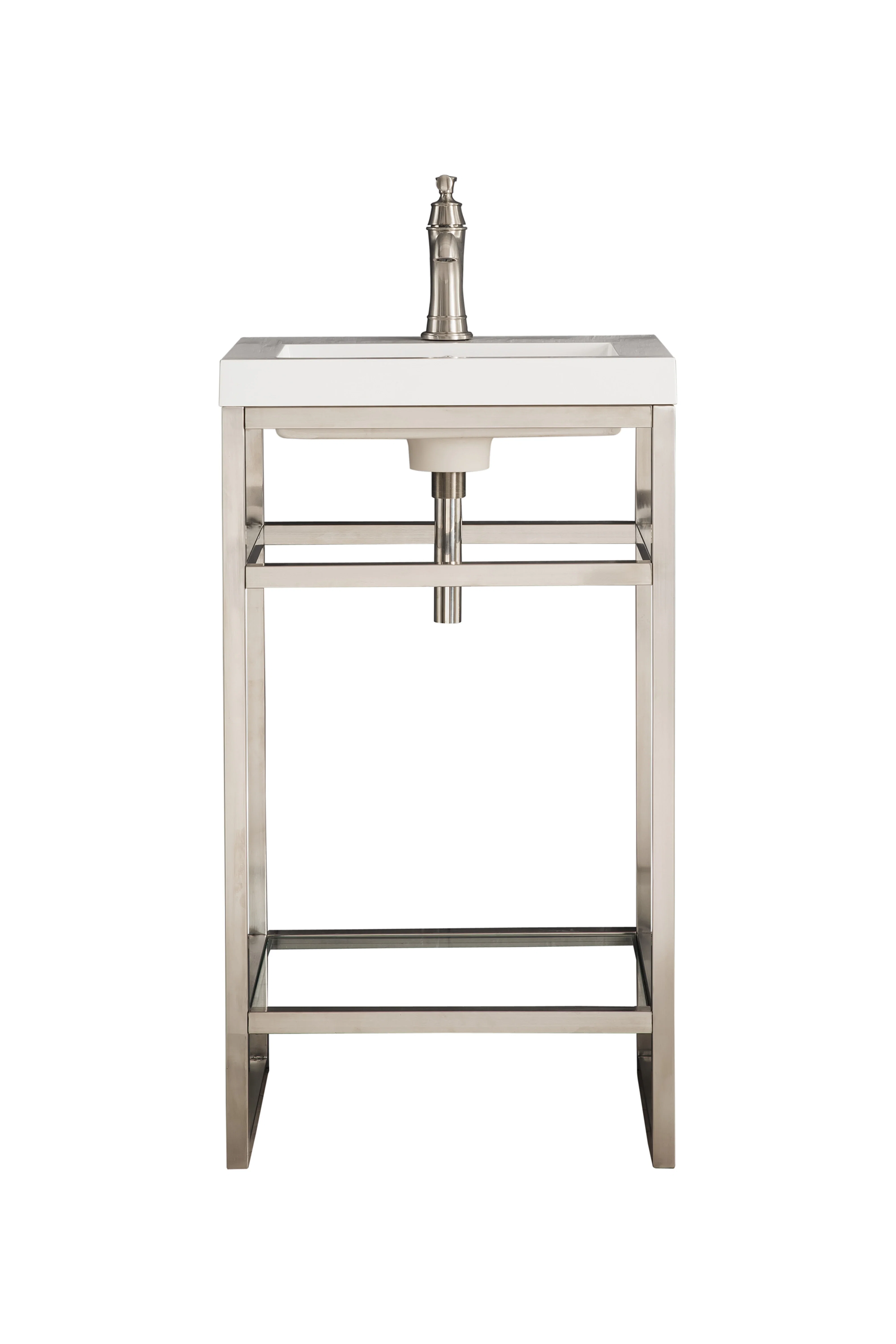 Boston 20" Single Console Vanity, Brushed Nickel w/ White Glossy Composite Stone Top