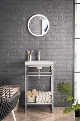 Boston 20" Single Console Vanity, Brushed Nickel w/ White Glossy Composite Stone Top