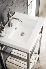 Boston 20" Single Console Vanity, Brushed Nickel w/ White Glossy Composite Stone Top