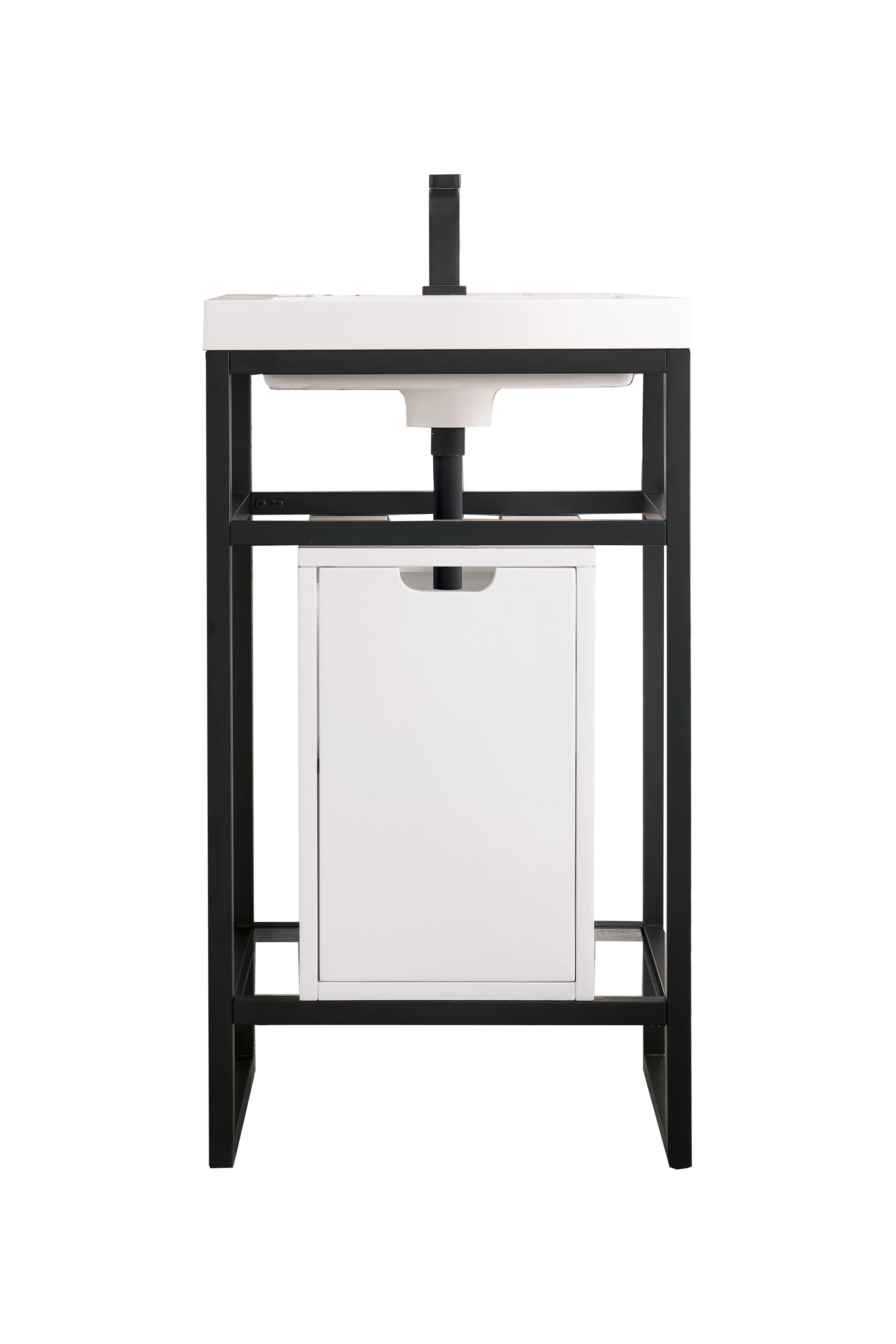 Boston 20" Single Console Vanity, Matte Black w/ Glossy White Storage, White Glossy Composite Stone