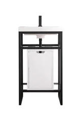 Boston 20" Single Console Vanity, Matte Black w/ Glossy White Storage, White Glossy Composite Stone