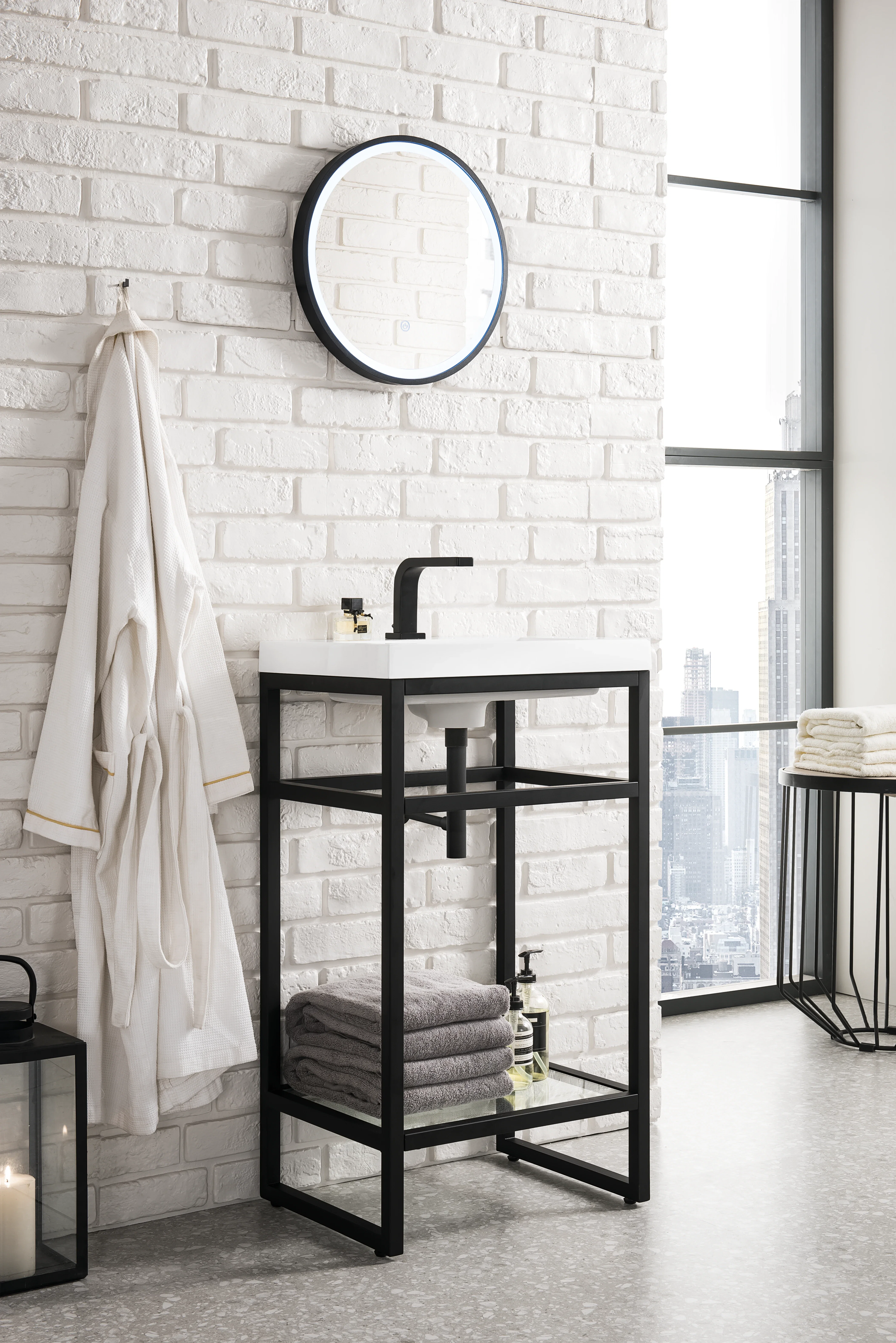 Boston 20" Single Console Vanity, Matte Black w/ White Glossy Composite Stone Top