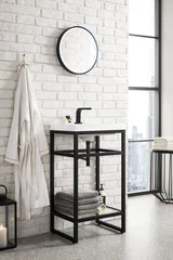 Boston 20" Single Console Vanity, Matte Black w/ White Glossy Composite Stone Top