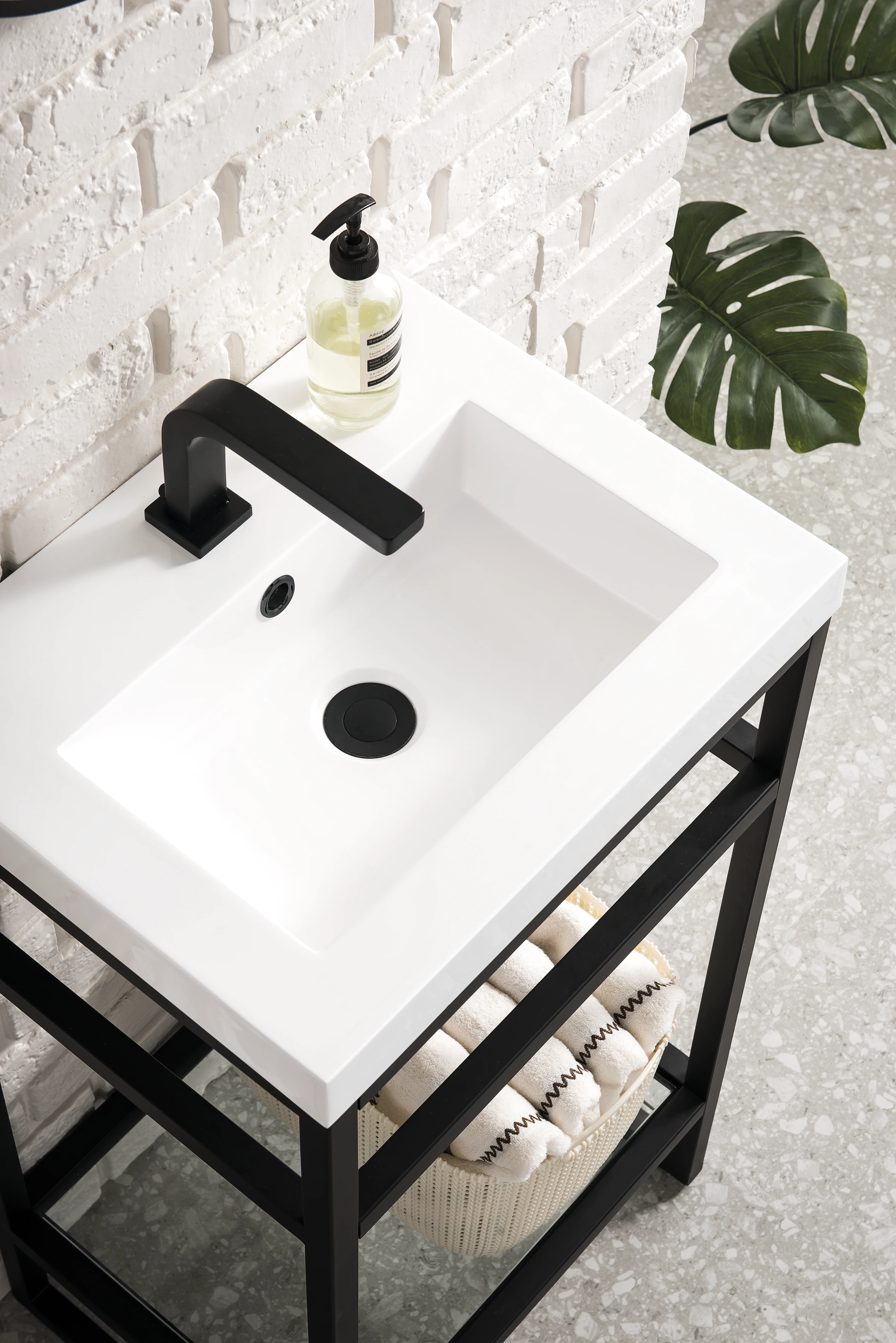 Boston 20" Single Console Vanity, Matte Black w/ White Glossy Composite Stone Top