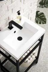 Boston 20" Single Console Vanity, Matte Black w/ White Glossy Composite Stone Top
