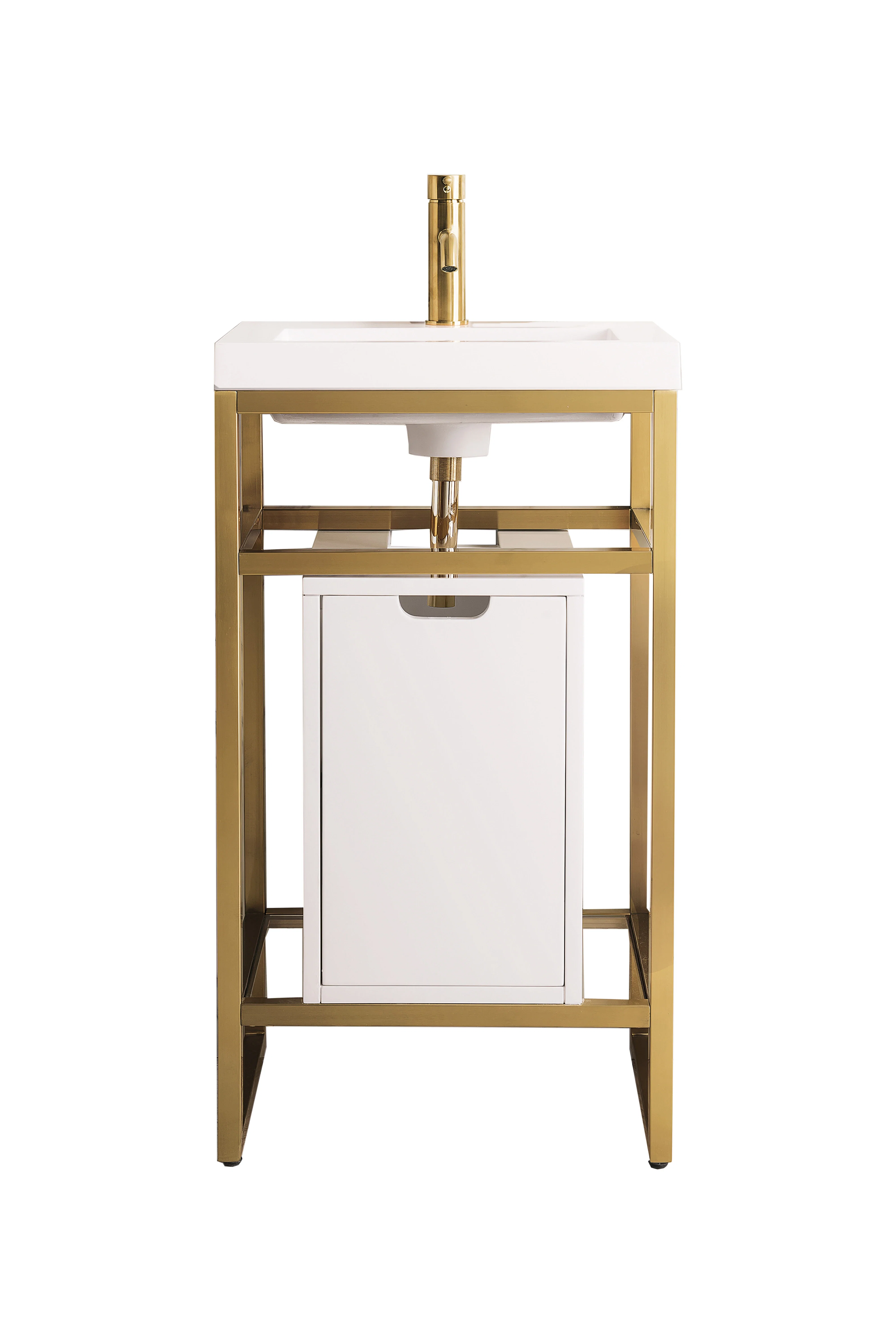 Boston 20" Single Console Vanity, Radiant Gold w/ Glossy White Storage, White Glossy Composite Stone