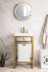 Boston 20" Single Console Vanity, Radiant Gold w/ Glossy White Storage, White Glossy Composite Stone
