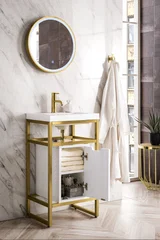 Boston 20" Single Console Vanity, Radiant Gold w/ Glossy White Storage, White Glossy Composite Stone