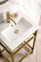Boston 20" Single Console Vanity, Radiant Gold w/ Glossy White Storage, White Glossy Composite Stone