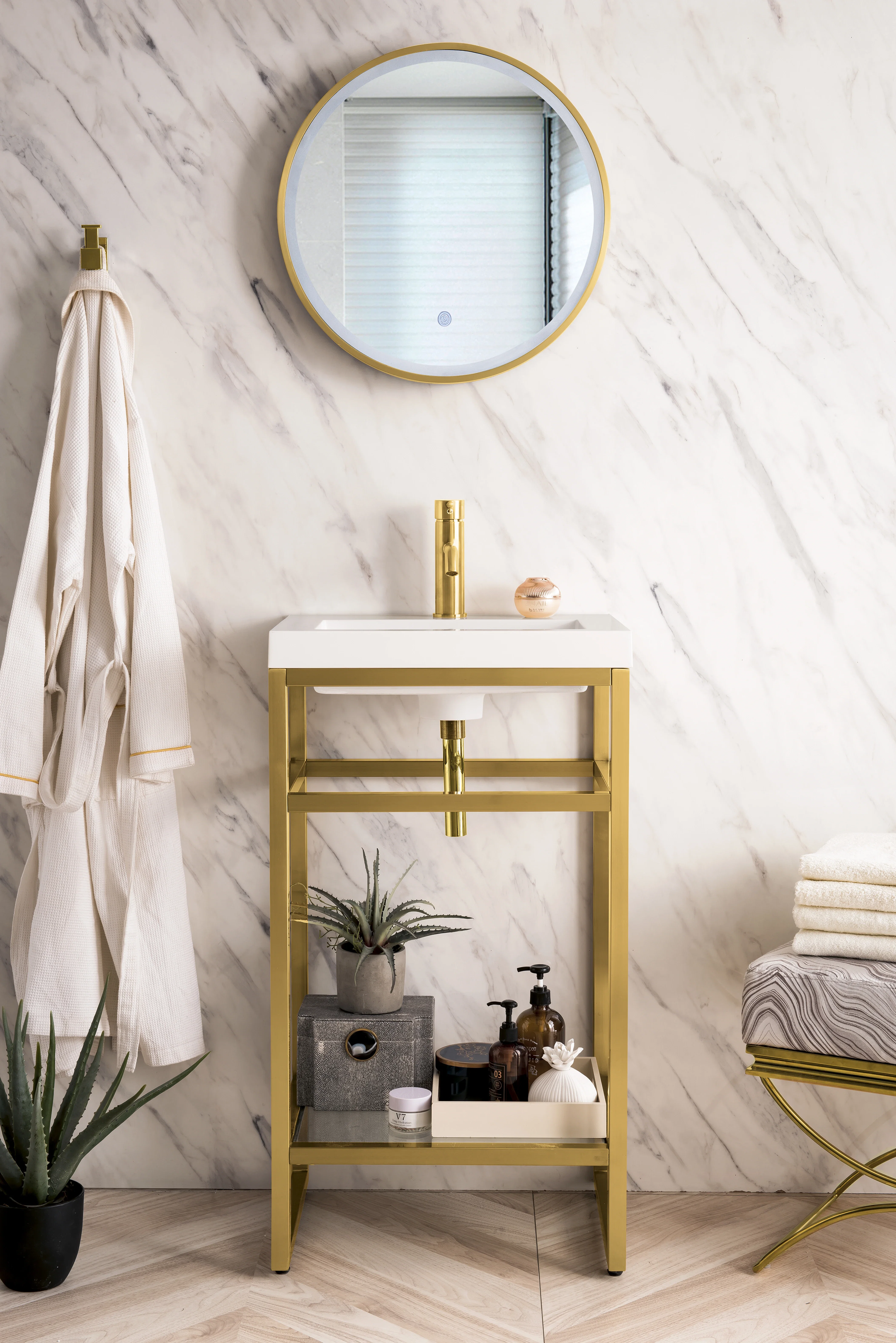 Boston 20" Single Console Vanity, Radiant Gold w/ White Glossy Composite Stone Top