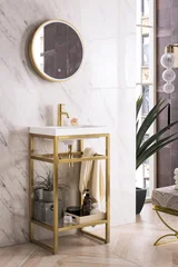 Boston 20" Single Console Vanity, Radiant Gold w/ White Glossy Composite Stone Top