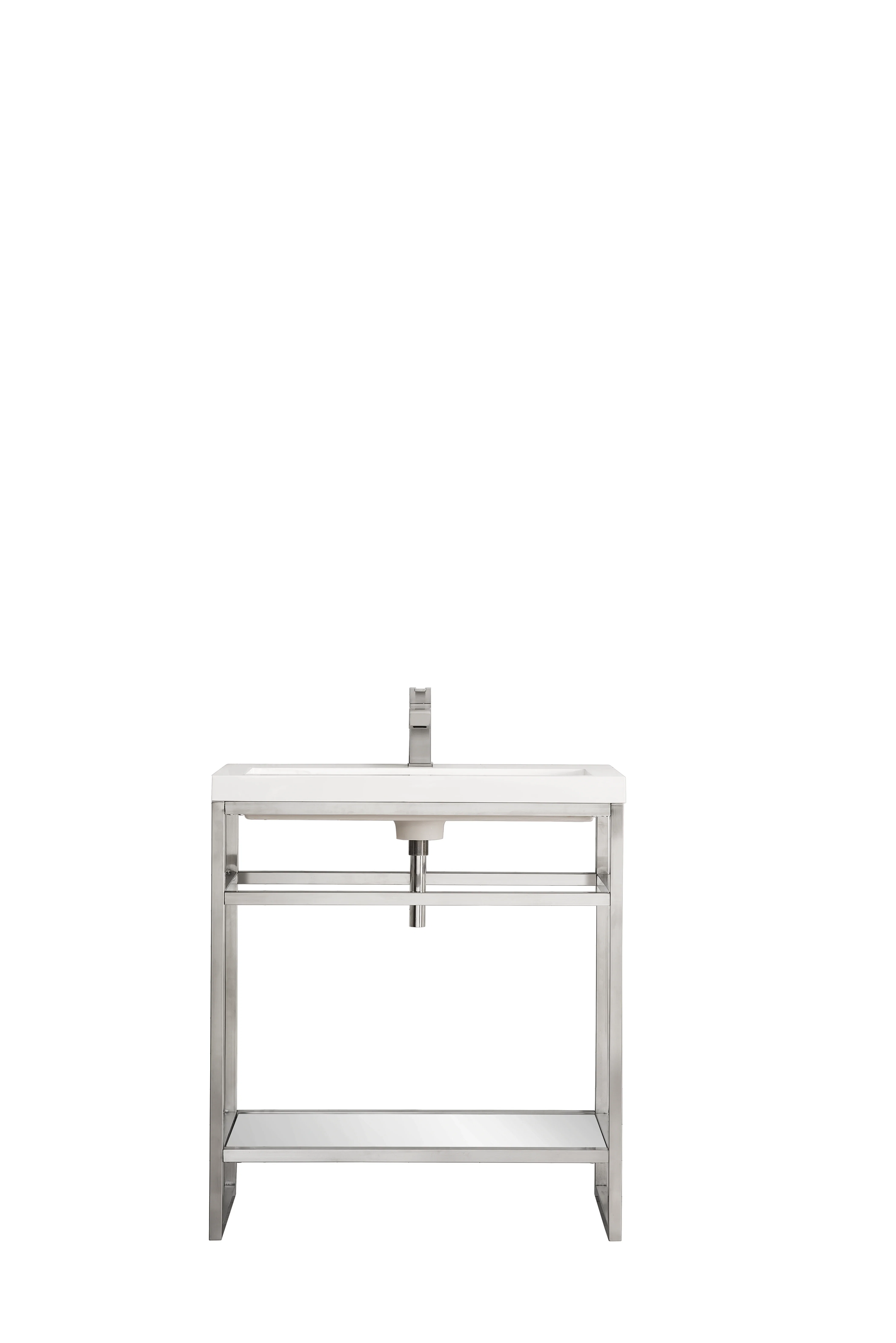 Boston 31.5" Single Console Vanity, Brushed Nickel w/ White Glossy Composite Stone Top