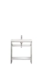 Boston 31.5" Single Console Vanity, Brushed Nickel w/ White Glossy Composite Stone Top