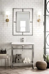 Boston 31.5" Single Console Vanity, Brushed Nickel w/ White Glossy Composite Stone Top