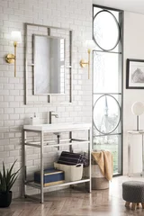 Boston 31.5" Single Console Vanity, Brushed Nickel w/ White Glossy Composite Stone Top