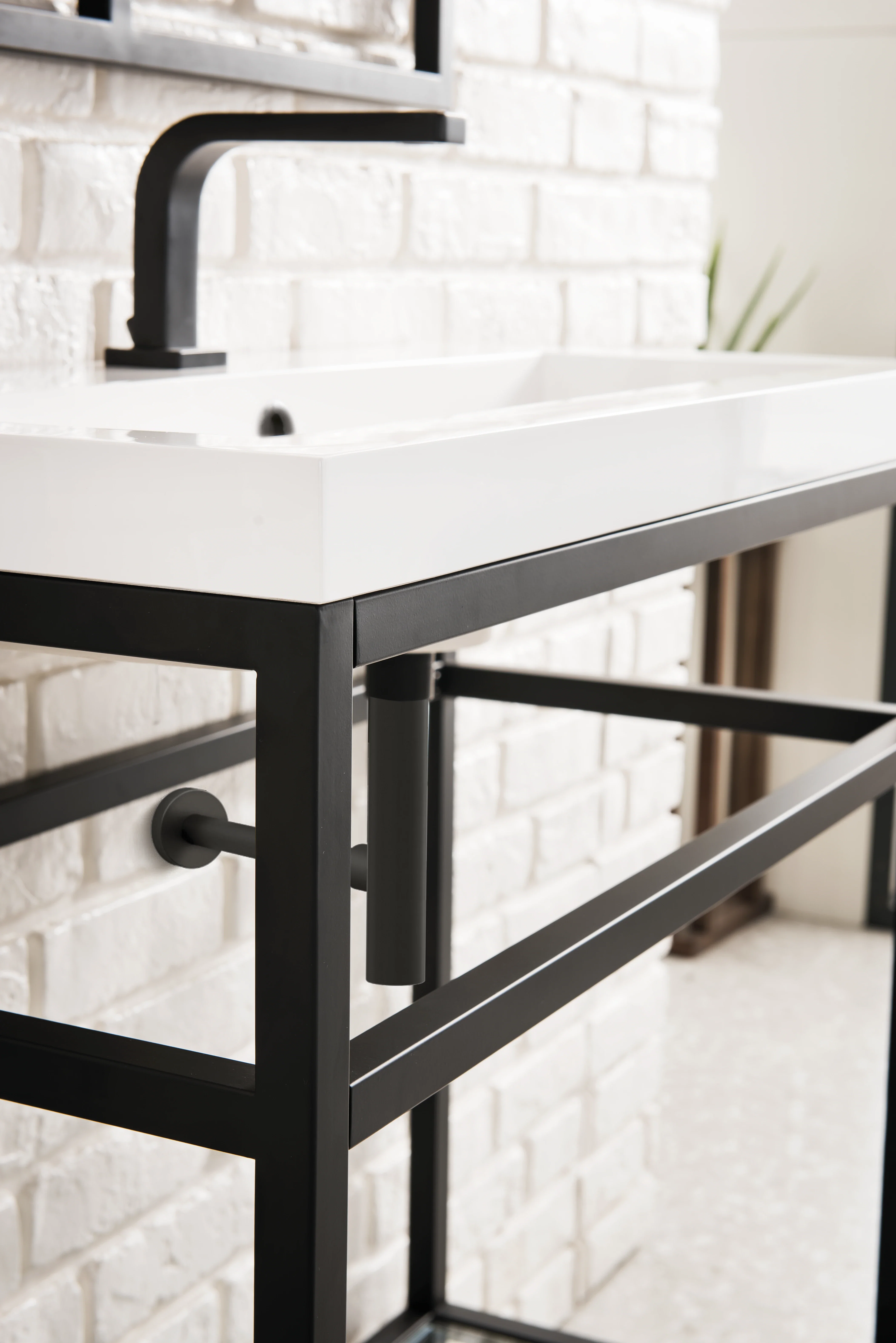 Boston 31.5" Single Console Vanity, Matte Black w/ White Glossy Composite Stone Top