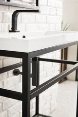 Boston 31.5" Single Console Vanity, Matte Black w/ White Glossy Composite Stone Top