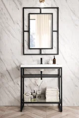 Boston 31.5" Single Console Vanity, Matte Black w/ White Glossy Composite Stone Top