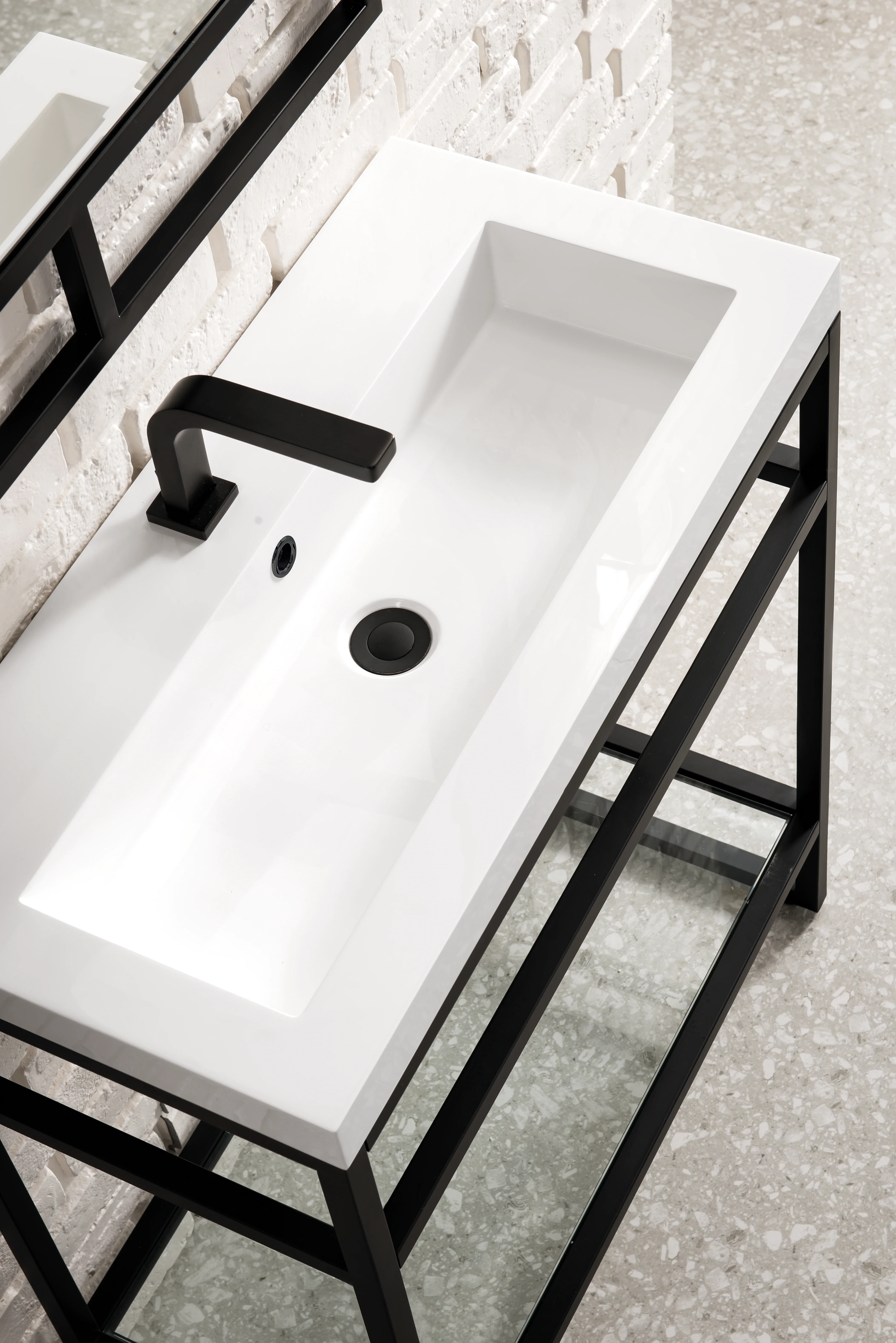 Boston 31.5" Single Console Vanity, Matte Black w/ White Glossy Composite Stone Top