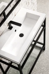 Boston 31.5" Single Console Vanity, Matte Black w/ White Glossy Composite Stone Top