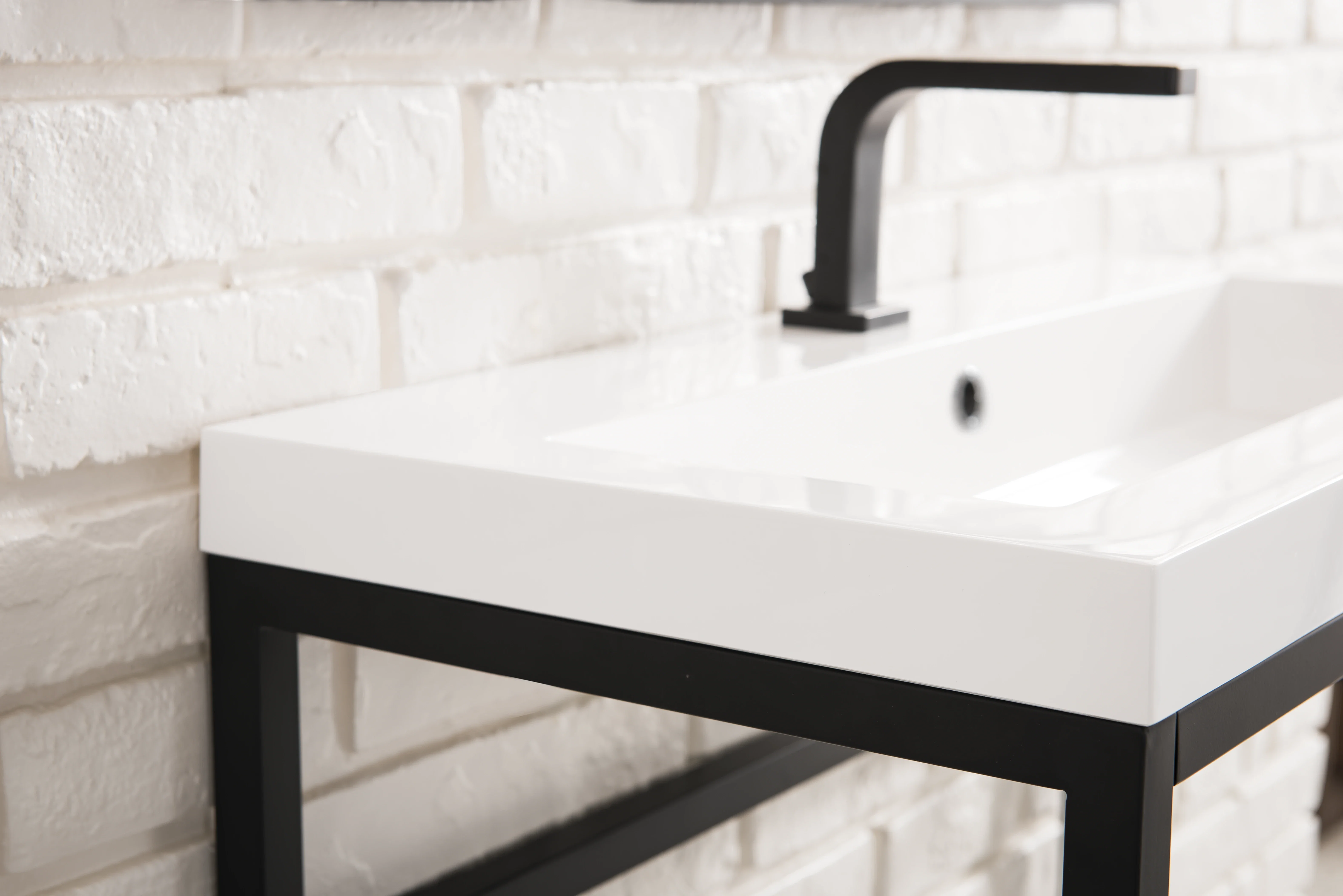 Boston 31.5" Single Console Vanity, Matte Black w/ White Glossy Composite Stone Top