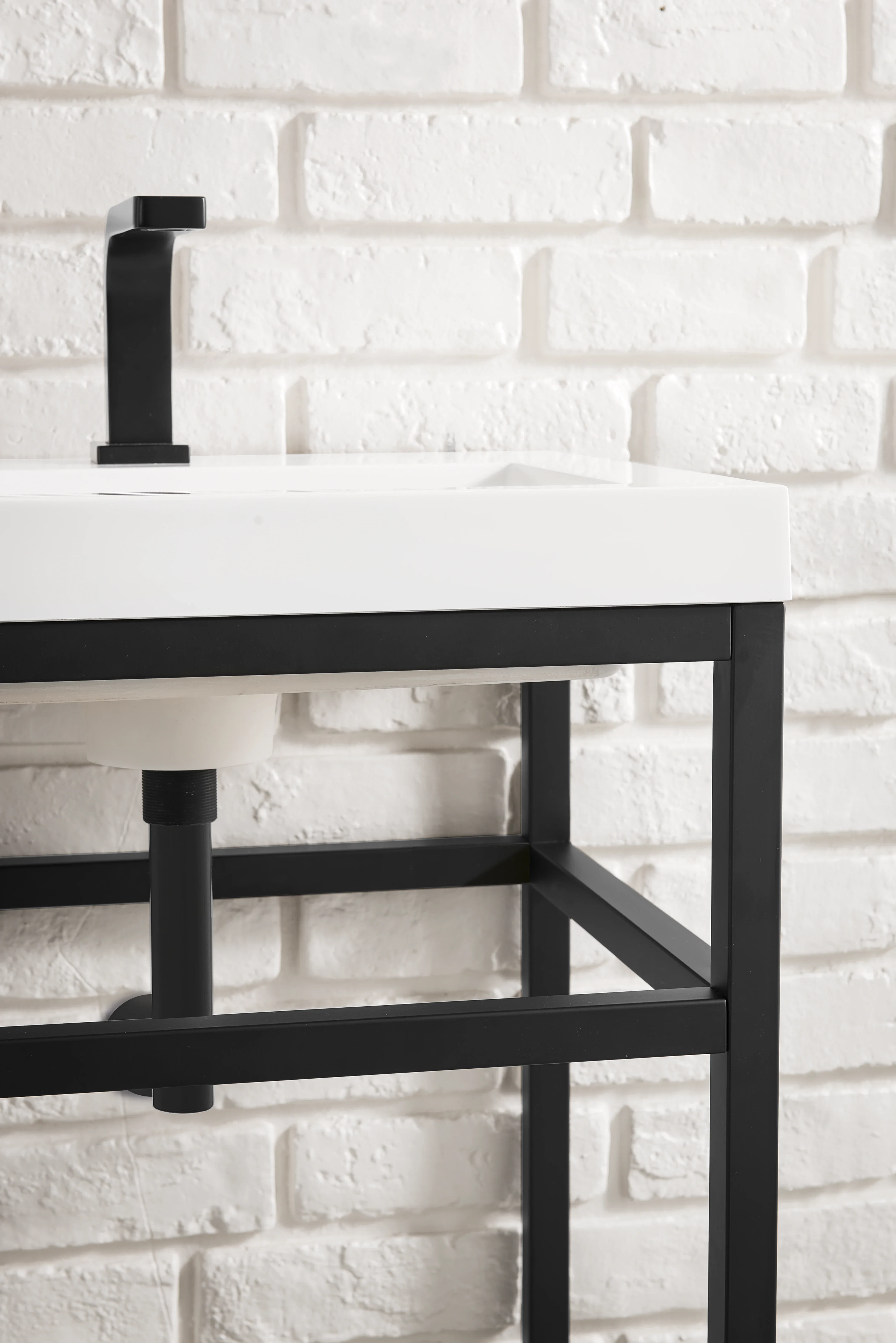 Boston 31.5" Single Console Vanity, Matte Black w/ White Glossy Composite Stone Top