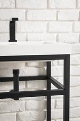 Boston 31.5" Single Console Vanity, Matte Black w/ White Glossy Composite Stone Top