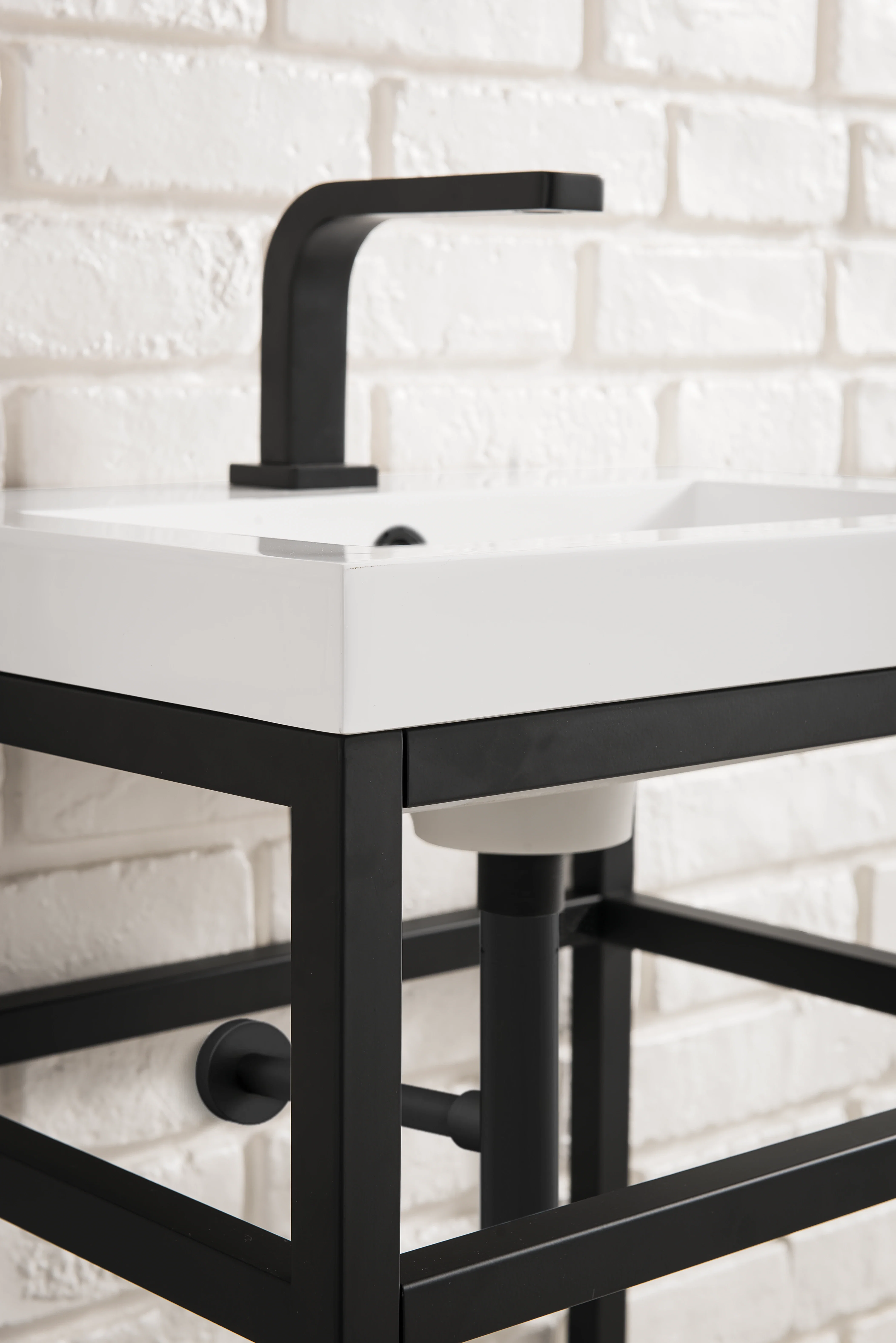 Boston 31.5" Single Console Vanity, Matte Black w/ White Glossy Composite Stone Top