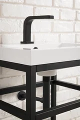 Boston 31.5" Single Console Vanity, Matte Black w/ White Glossy Composite Stone Top